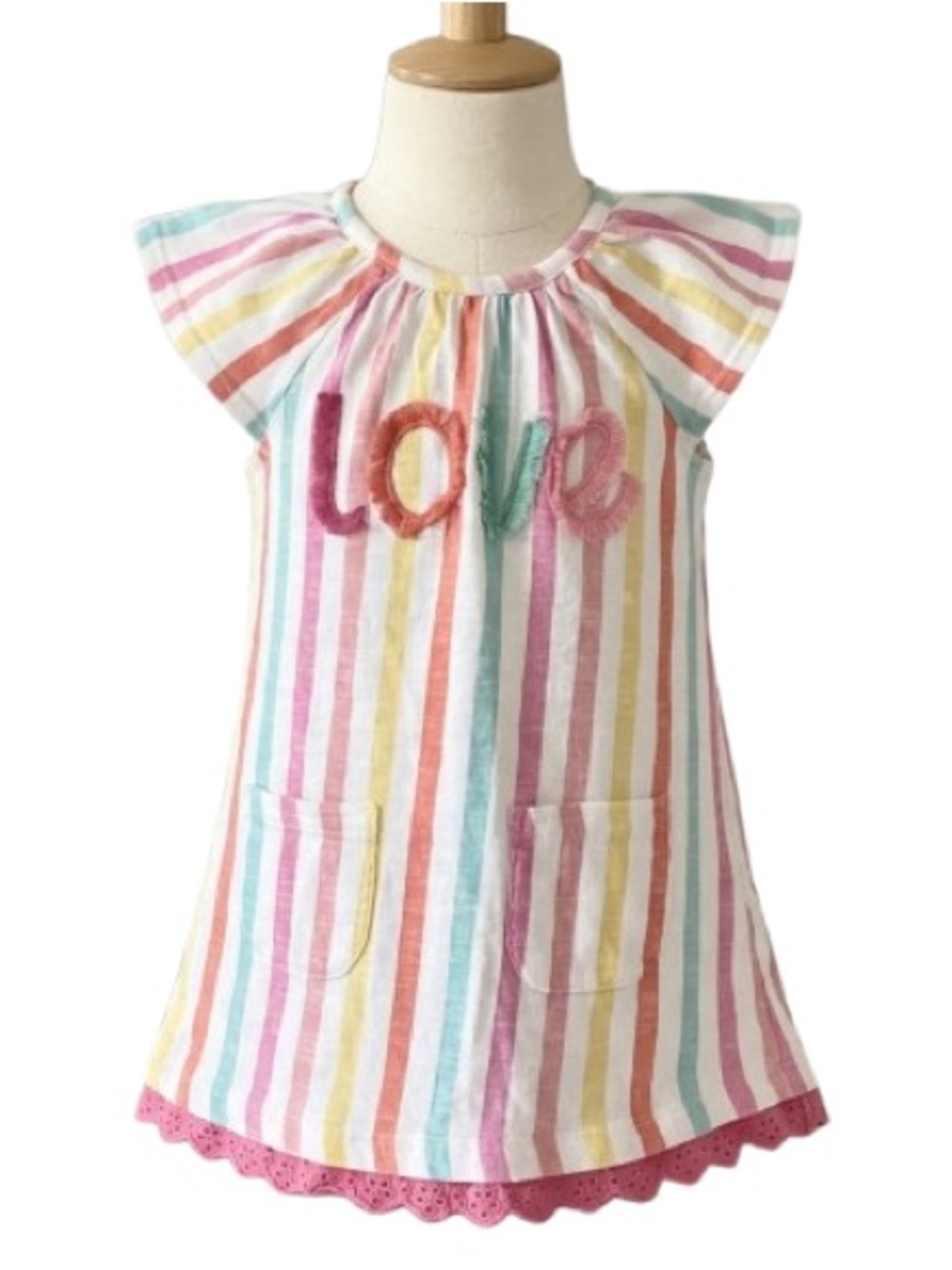 Hatley Baby-Girls Flutter Sleeve Dress 2T  Multicolor Stripes 100% Cotton